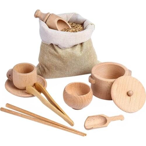 Montessori Sensory Kitchen Toys Wooden Sensory Bin Tools Kitchen Tableware Toys Set For Toddlers Kids Fine Motor Learning Toys
