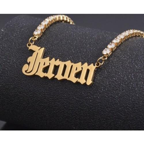 3UMeter Stainless Steel Name Necklace Custom Letters With 4mm CZ Tennis Chain Full Zircon Gift DIY HipHop Jewelry