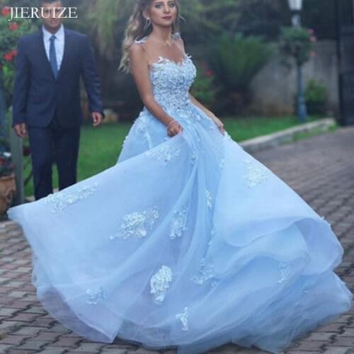 JIERUIZE Light Blue Vintage Lace Appliques Wedding Dresses Backless Bride Dresses Wedding Gowns vestidos de novia