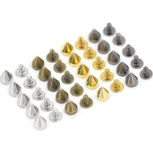 KALASO 100Pcs Cone Rivet Screw Punk Style Stud Leathercraft Bullet Spikes DIY Craft Supplies Clothes Jewelry Accessories 7x9mm