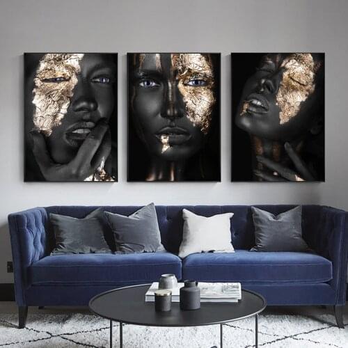 African Art Black and Gold Woman Oil Painting on Canvas Cuadros Posters and Prints Scandinavian Wall Art Picture for Living Room