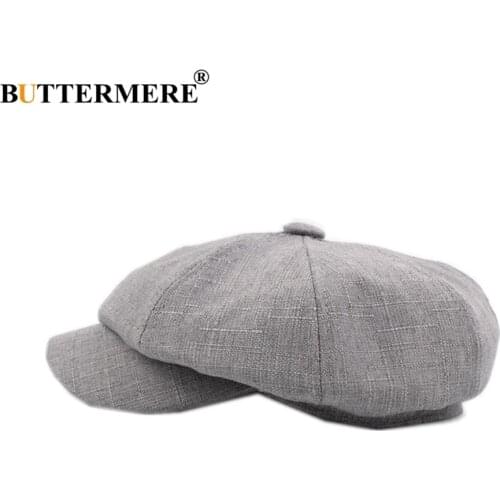 BUTTERMERE Men Newsboy Hat Linen Octagonal Cap Spring Summer Casual Khaki Cotton Gatsby Driver Beret Brand Ladies New Flat Caps