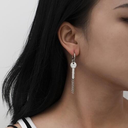 KMVEXO Punk Gold Silver Color Metal Chain Drop Earring Retro Tassels Chain Key Earrings Vintage Trendy Wedding Jewelry