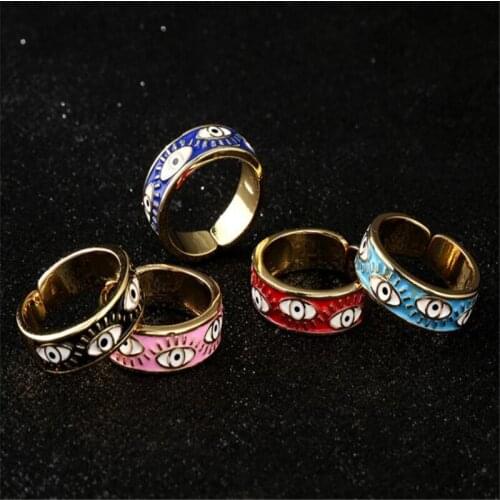 Punk Demon Eye Adjustable Open Finger Ring Multi Color Enamel Ring Hip Hop Mens And Womens Jewelry