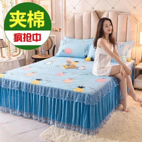 Bed skirt + pillowcase 3-piece set autumn and winter thick cotton quilted lace non-slip bedspread cover bed sheet Simmons protec
