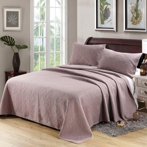 Quality Cotton Bedspread Quilt Set 3-Piece Solid Color Embroidered Quilts Bed Cover Pillowcase King Queen Size Coverlet Sets