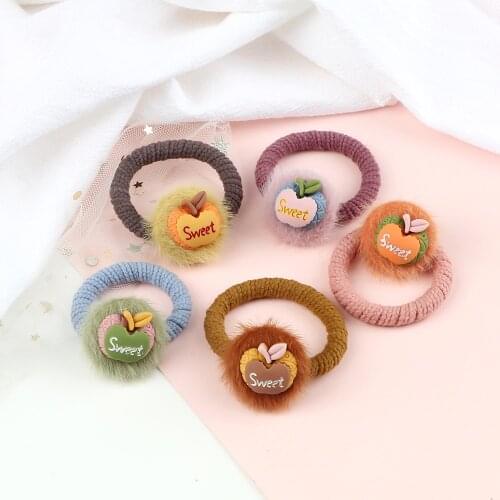 Cute Colorful Apple Nylon Hair Ball With Elastic Rope Hair Band For Kids Girls Ponytail Holder Scrunchies Women Hair Accessories