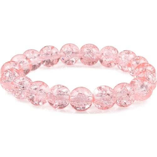 Trendy Women Bracelet Natural Stone Transparent Pink Quartz Beaded Bracelet Elastic Bangles Energy Yoga Jewelry Handmade Gifts