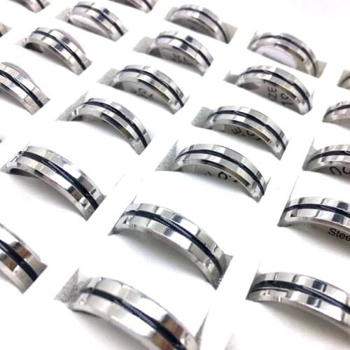 MixMax 36pcs Mens Womens Rings 6MM Black Enamel Stainless Steel Band Ring Wholesale Jewelry Lot