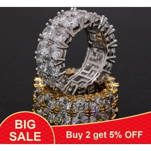 Hiphop Male ring Gold Silver color 4mm AAAA CZ Luxury Anniversary Jewelry Wedding Band Rings for Men Rock Party Finger ring