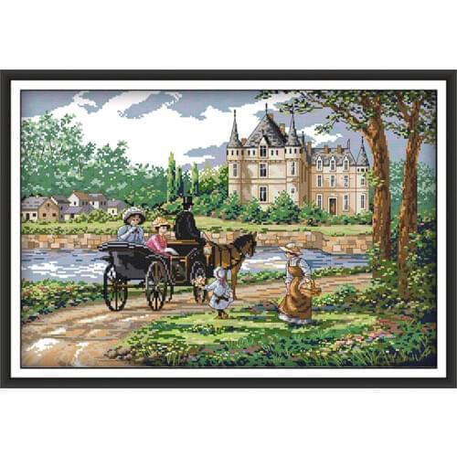 A family in the countryside counted 11CT 14CT Cross Stitch Set DIY DMC Chinese Cross-stitch Embroidery Needlework Home Decor
