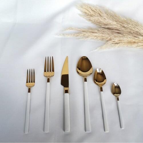 Boxed White Gold Fork Spoon Knife Dowry Set 72 Piece