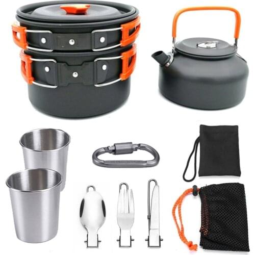 Camping Cookware Set Tableware Equipment Camping Equipment Cooking Set Teapot Frying Pan Boiling Pot Outdoor Accessories