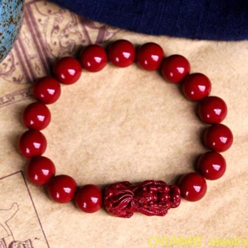 Natural raw ore cinnabar cinnabar cinnabar Bracelet six character mantra with cinnabar Bracelet advanced carved womens Bracelet