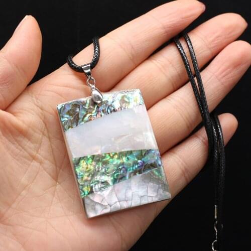 Natural Shell Necklace With Rectangle Stripe Pendant Leather Cord 2MM Charms For Elegant Women Love Romantic Gift
