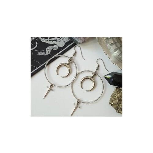 OCCULT MOON & DAGGER EARRINGS Magick Crescent Pagan Gothic Dangly Earrings