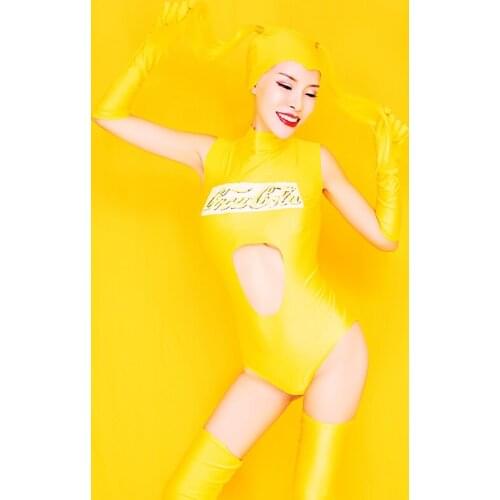Nightclub Female Singer Sexy Yellow Jumpsuit Gogo Dancer Stage Performance Costumes Pole/Jazz Dancewear Rave Outfits DWY5121