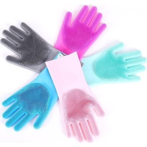 One pair Dishwashing Cleaning Gloves Magic Silicone Rubber Dish Washing Glove for Household Scrubber Kitchen Clean Tool Scrub