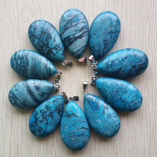 Wholesale 10pcs/lot 2019 new fashion good quality natural blue onyx drop shape pendants 25x40mm for making free shipping