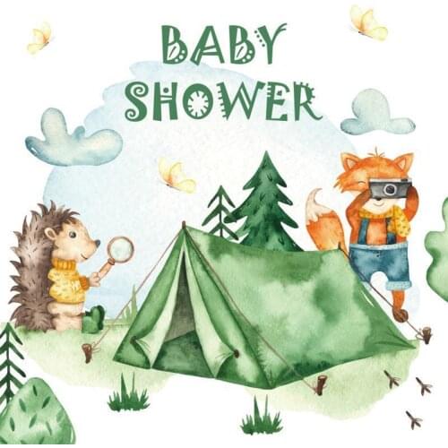 Outdoor Camping Animals Baby Shower Photo Background Square Size Cartoon Newborn Kids Jungle Theme Party Decor Backdrops Props