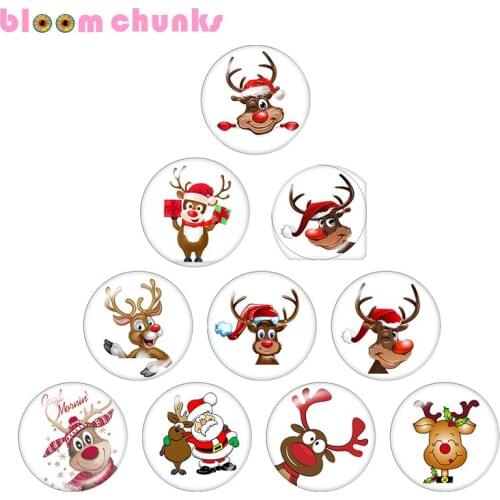 Christmas deer 10pcs mixed 12mm/18mm/20mm/25mm Round photo glass cabochon jewelry flat back Making findings A4741