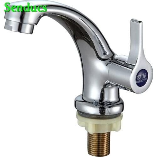 Senducs Cold Basin Faucet with High Quality Zinc Alloy Single Cold Bathroom Basin Sink Faucet of Polished Chrome Basin Faucet