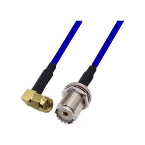 Blue Soft RG142 Double Shielded SMA Male Right Angle to UHF Female Nut Bulkhead Connector RF Coaxial Cable 50ohm