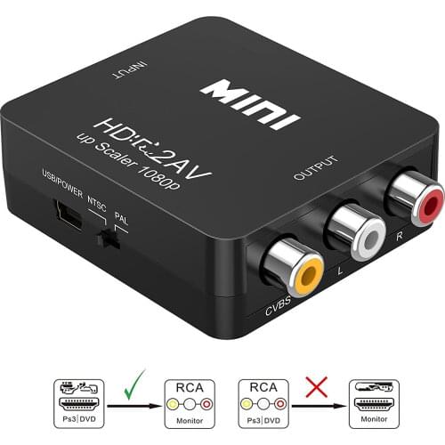HDMI-compatible to RCA Converter AV/RCA CVBS 1080P Video Converter Box Support NTSC PAL Output HD AV