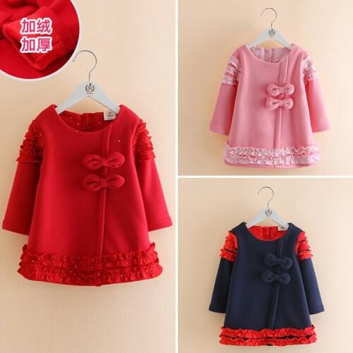 Special Offer 2019 Fall Wnter New Bowknot Girls Plush And Thickened Bow Spliced Dresses Baby Kids Cute One Piece Clothes P331