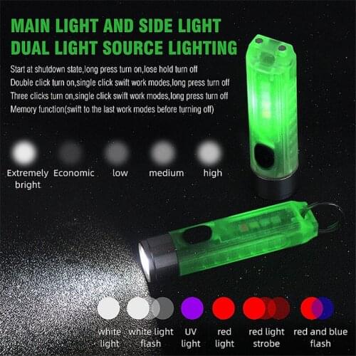 LED Keychain Flashlight Rechaegeable 450Lumen Super Bright EDC Small Size Luminous Green Light for Camping Emergencies Outdoor
