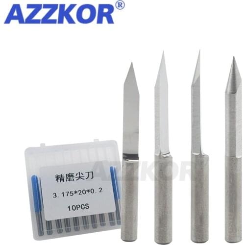 Tungsten Steel Relief Carving Tool 3.175 Flat Bottom AZZKOR Sharp Cutting Metal Taper Carving Cutter Engraving Machine Tool 1pcs