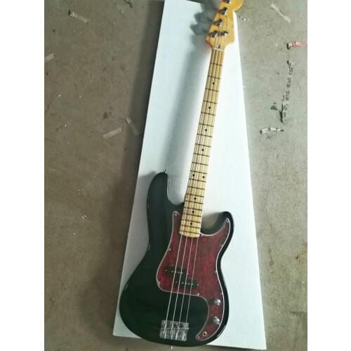 Top quality FDPB-6001 black color red plate solid basswood body maple fretboard electric P Bass, Can be custom, Free shipping