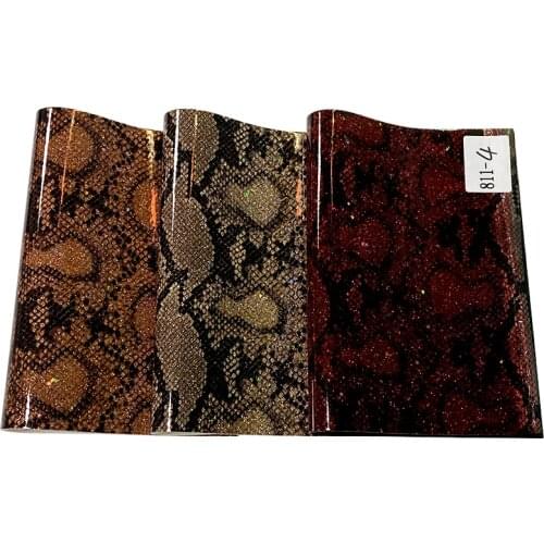 Snake Skin with Colorful Star Sequin Glossy Smooth PU Faux Leather Fabric Sheet Materials for Shoe/Bag/Clothing Making