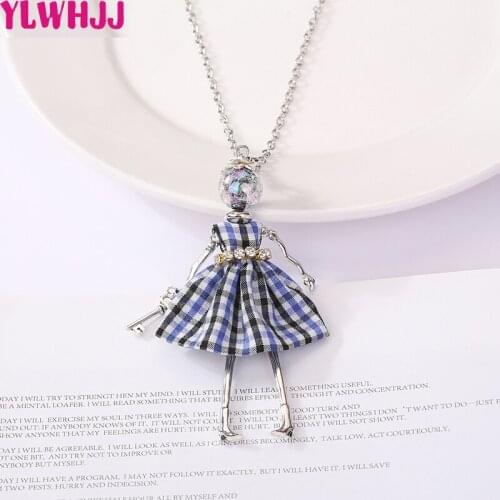 YLWHJJ new cute doll long necklaces & pendant Dress plaid Rhinestone hot brand girls baby metal maxi fashion jewelry wholesale