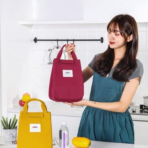 Hot Sale Fashionable Canvas Lunch Bag Portable Lunch Box Bag Thickened Large Capacity Insulation Handbag Picnic Bag