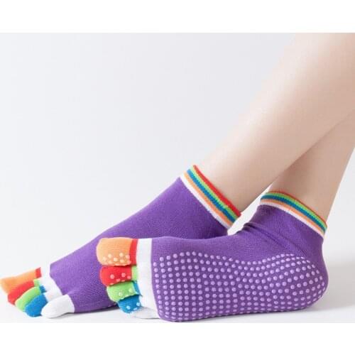 Women Yoga Socks Anti-slip Five Fingers Backless Cotton Silicone Non-slip 5 Toe Winter Female Socks Ballet Gym calcetines dedos