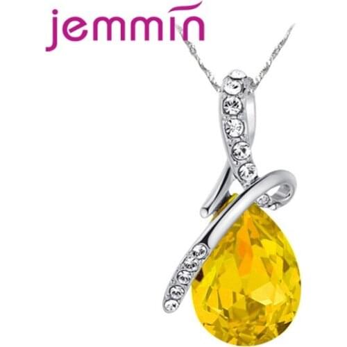 Newest Models Pretty Good Genuine 925 Sterling Silver Pendant Necklaces For Women With Sparkling Crystal Multiple Color Option