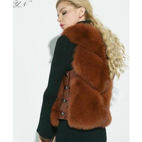 Winter Fashion Womens Faux Fur Vest Fake Fur Coat Thicker warm Fox Fur Waistcoat Side buckle stitching Plus size coat wq637