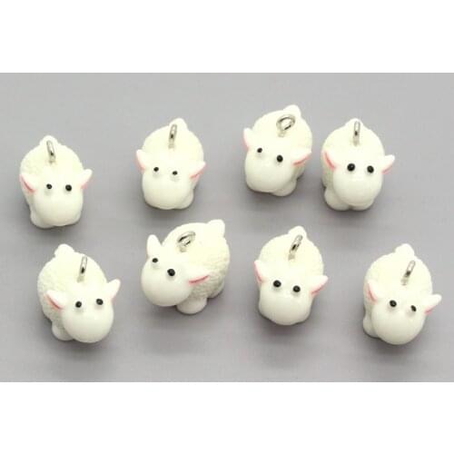 10pcs Kawaii White Resin Small Sheep Earring Charms Animal Pendants For Keychain Necklace DIY Accessories Crafts Jewelry Make
