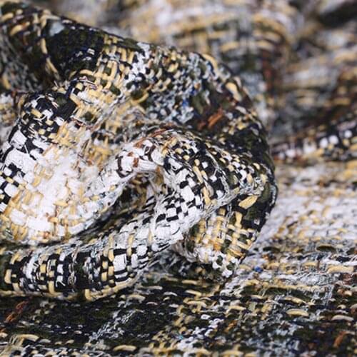 150CM Wide 520G/M Weight Big Check Tweed Knitted Wool Acrylic Cotton Polyester Fabric for Autumn Spring Dress Jacket E1184