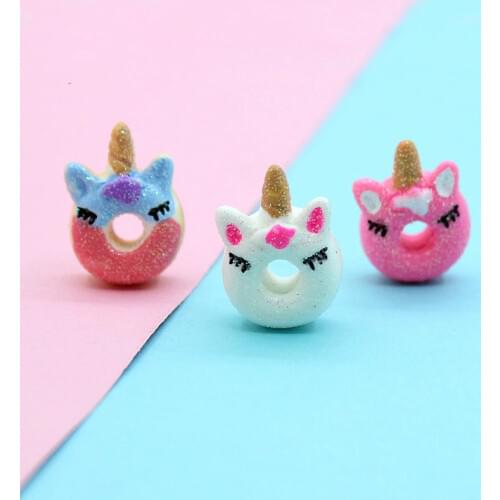20Pcs Resin Flatback Kawaii Unicorn Donut Cute Parts Headwear DIY Cabochon Scrapbooking Craft Embellishments For Accessories