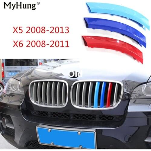 3D M Car Styling Front Grille Trim Strips Grill Cover Motorsport Stickers For BMW X5 E70 2008 to 2013 X6 2008 to 2011 7 Grilles