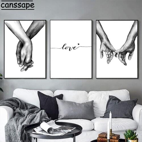 Black And White Canvas Paintings Line Wall Art Posters Retro Prints Nordic Poster Hand In Hand Wall Pictures Living Room Decor