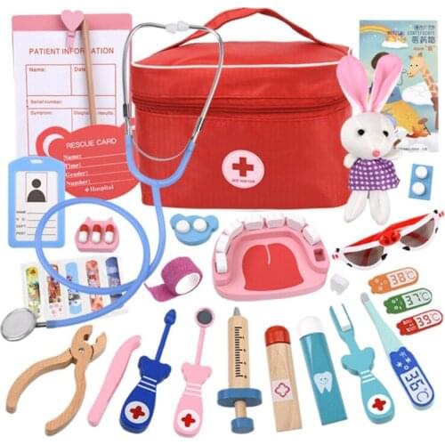 D7WF Wooden Simulation Bag Medicine Box Girl Play House Simulation Doctor Injection Toy Gift Girl Cosplay Suit