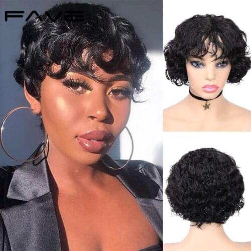FAVE Short Wig Afro Curly Human Hair Wigs150% Brazilian Remy Hair Wig Glueless Short Curly Human Hair Wigs for Women Free Ship