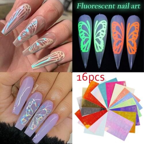 Holographic Laser Butterfly Wings Nails Sticker 3D Self Adhesive Glitter Colorful Nail Art Transfer Decal Manicure Decorations