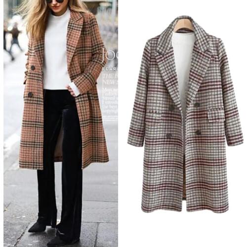 Hodisytian 202 Winter Fashion Women Wool Coat Blends Plaid Mix-tone Check Coat Casual Thick Female Cashmere Overcoat Plus Size
