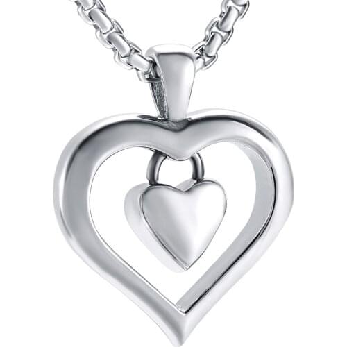 JJ001 Stainless Steel Double Heart Cremation Necklace Urns For Ashes - Newest Keepsake Memorial Urn Jewelry Pendant For Women