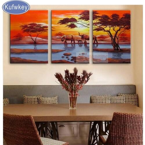 3pcs/set Africa scenery pictures of rhinestones Embroidery full square round Diamond Painting Cross Stitch mosaic"elephant"decor