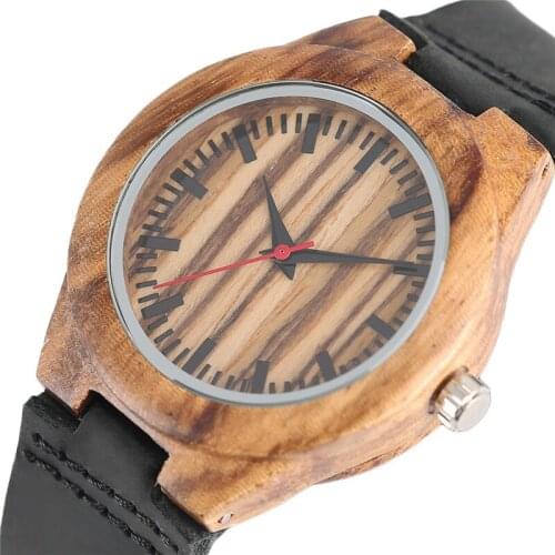 Classic 100% Handmade Baboo Watches Women Round Dial Natural Vertical Stripe Wooden Womans Watch with Japan Quartz Movement